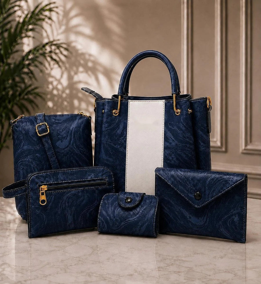 5 piece ladies handbag set in navy blue – price in Pakistan