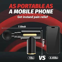 Massage gun size compared with a mobile phone