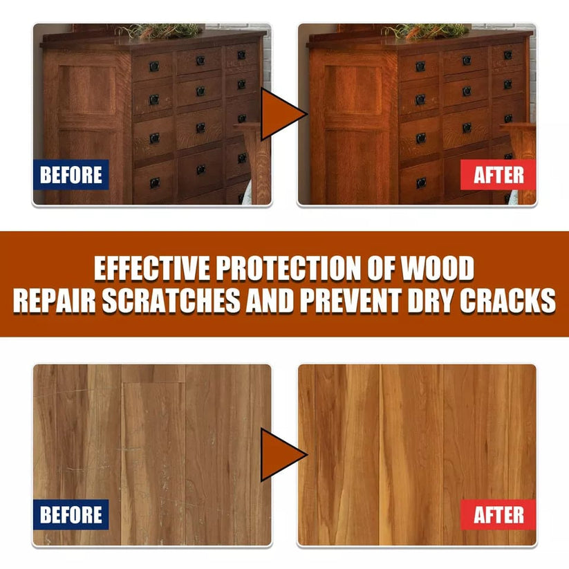 Scratch repair wax covering marks on a wooden door and cabinet