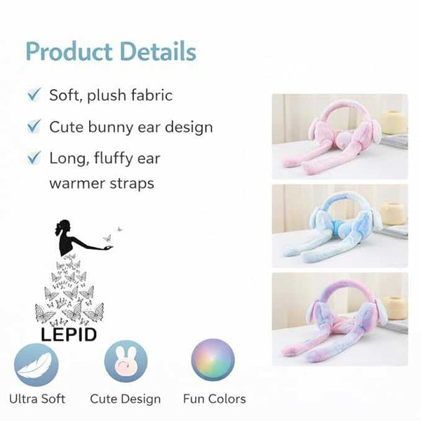 Bunny ear earmuffs available in pink, blue and purple