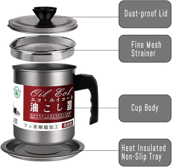 Kitchen oil storage container for filtering and reusing cooking oil