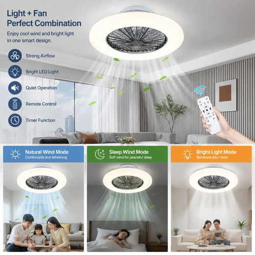2 in 1 ceiling fan light installed in a bedroom and living room