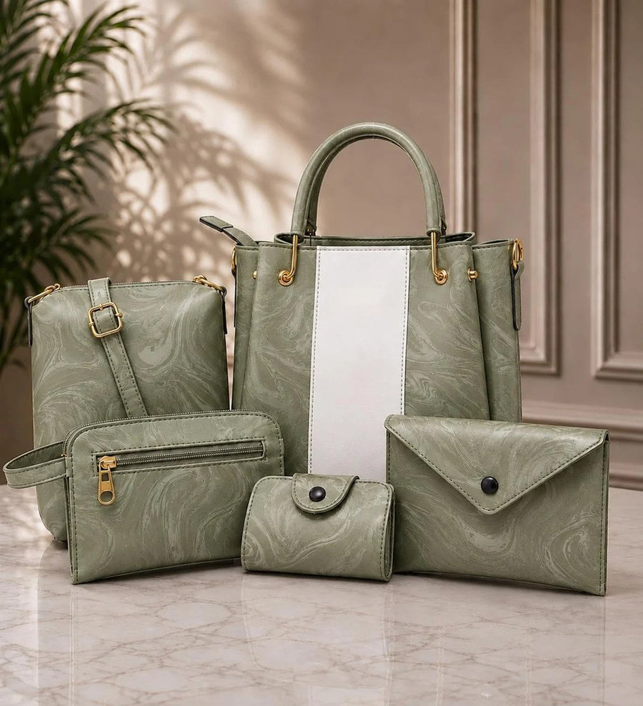 5 piece handbag set in sage green – gift set for women